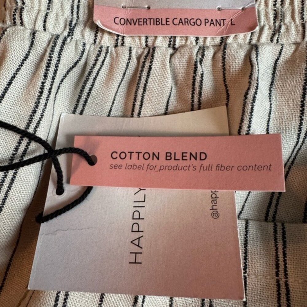 Happily Grey Womens Convertible Cargo Pants Large Linen Beachy Bohemian Lagom - Picture 5 of 8